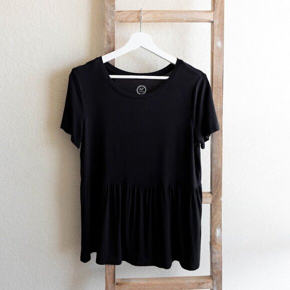 Maurices Women’s Size Small Black Babydoll Top Short Sleeve Peplum Style Tee - Picture 2 of 6